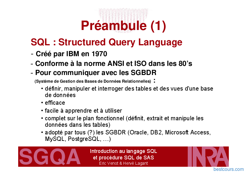 [PDF] Introduction Au Langage SQL Et Procédure SQL Cours Et Formation ...